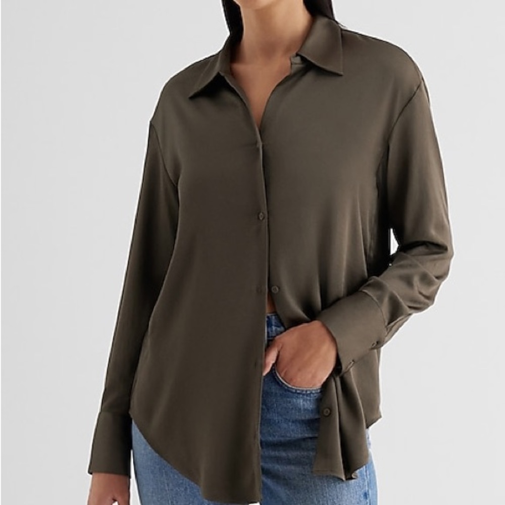 Olive Green Satin Green Portofino Shirt